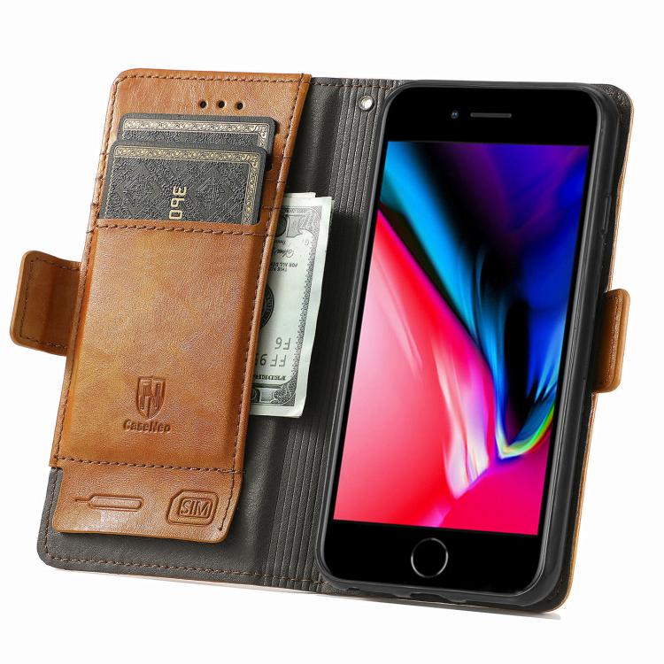 For iPhone 16e CaseNeo Splicing Dual Magnetic Buckle Leather Phone Case(Khaki) - iPhone 16e Cases by buy2fix | Online Shopping UK | buy2fix
