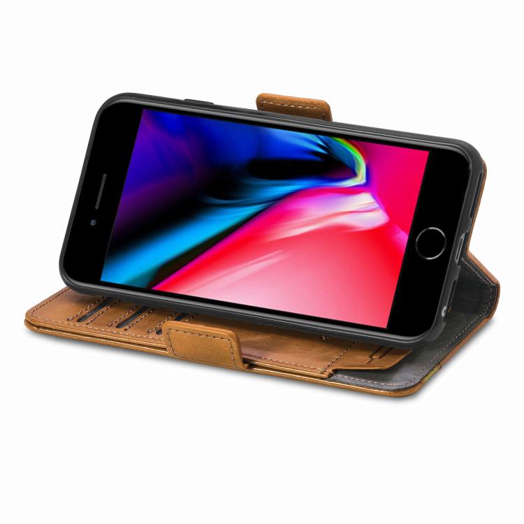 For iPhone 16e CaseNeo Splicing Dual Magnetic Buckle Leather Phone Case(Khaki) - iPhone 16e Cases by buy2fix | Online Shopping UK | buy2fix