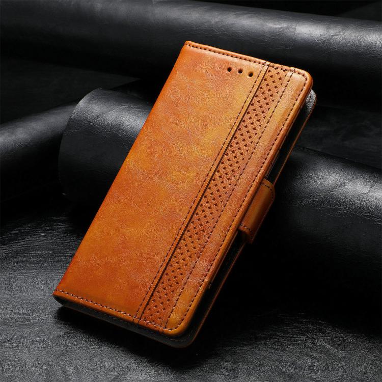 For iPhone 16e CaseNeo Splicing Dual Magnetic Buckle Leather Phone Case(Khaki) - iPhone 16e Cases by buy2fix | Online Shopping UK | buy2fix