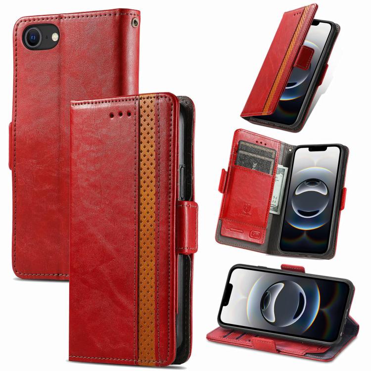For iPhone 16e CaseNeo Splicing Dual Magnetic Buckle Leather Phone Case(Red) - iPhone 16e Cases by buy2fix | Online Shopping UK | buy2fix