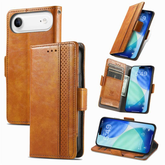 For iPhone Air CaseNeo Splicing Dual Magnetic Buckle Leather Phone Case(Khaki) - iPhone Air Cases by buy2fix | Online Shopping UK | buy2fix