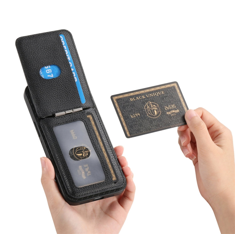 For iPhone 16 Plus Carbon Fiber MagSafe Vertical Flip Card Bag Phone Case(Black) - iPhone 16 Plus Cases by buy2fix | Online Shopping UK | buy2fix