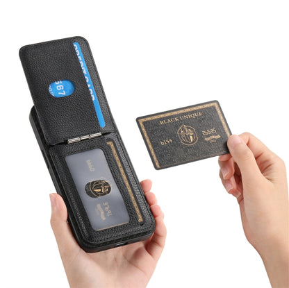 For iPhone 16 Plus Carbon Fiber MagSafe Vertical Flip Card Bag Phone Case(Black) - iPhone 16 Plus Cases by buy2fix | Online Shopping UK | buy2fix