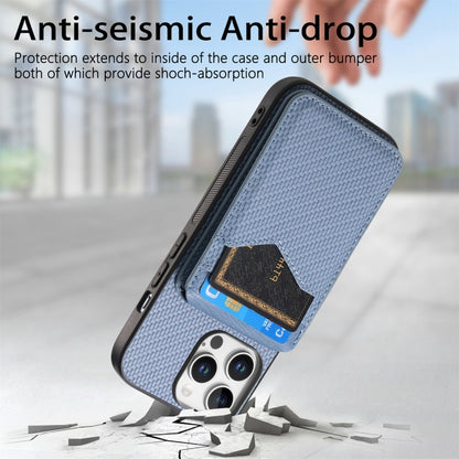 For iPhone 16 Pro Max Carbon Fiber MagSafe Vertical Flip Card Bag Phone Case(Blue) - iPhone 16 Pro Max Cases by buy2fix | Online Shopping UK | buy2fix