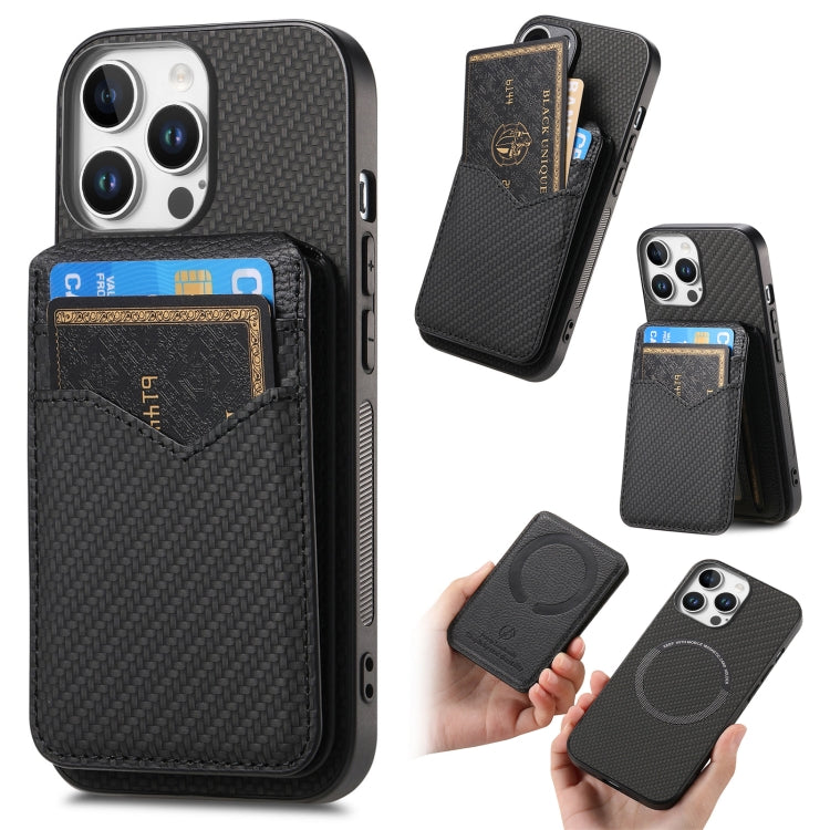 For iPhone 16 Pro Max Carbon Fiber MagSafe Vertical Flip Card Bag Phone Case(Black) - iPhone 16 Pro Max Cases by buy2fix | Online Shopping UK | buy2fix