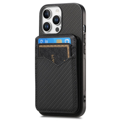 For iPhone 16 Pro Max Carbon Fiber MagSafe Vertical Flip Card Bag Phone Case(Black) - iPhone 16 Pro Max Cases by buy2fix | Online Shopping UK | buy2fix