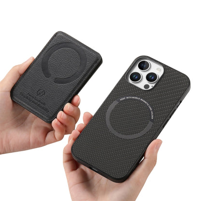 For iPhone 16 Pro Max Carbon Fiber MagSafe Vertical Flip Card Bag Phone Case(Black) - iPhone 16 Pro Max Cases by buy2fix | Online Shopping UK | buy2fix