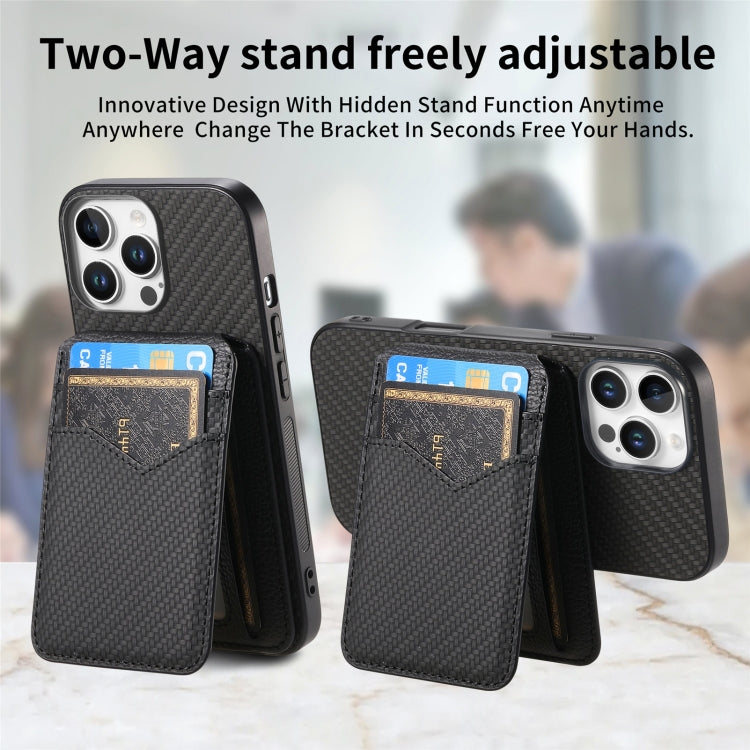 For iPhone 16 Pro Max Carbon Fiber MagSafe Vertical Flip Card Bag Phone Case(Black) - iPhone 16 Pro Max Cases by buy2fix | Online Shopping UK | buy2fix