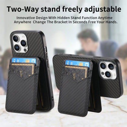 For iPhone 16 Pro Max Carbon Fiber MagSafe Vertical Flip Card Bag Phone Case(Black) - iPhone 16 Pro Max Cases by buy2fix | Online Shopping UK | buy2fix