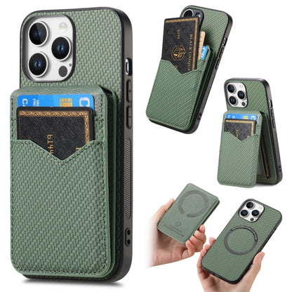 For iPhone 16 Pro Max Carbon Fiber MagSafe Vertical Flip Card Bag Phone Case(Green) - iPhone 16 Pro Max Cases by buy2fix | Online Shopping UK | buy2fix