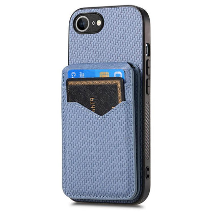 For iPhone 16e Carbon Fiber MagSafe Vertical Flip Card Bag Phone Case(Blue) - iPhone 16e Cases by buy2fix | Online Shopping UK | buy2fix