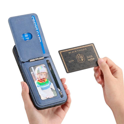 For iPhone 16e Carbon Fiber MagSafe Vertical Flip Card Bag Phone Case(Blue) - iPhone 16e Cases by buy2fix | Online Shopping UK | buy2fix