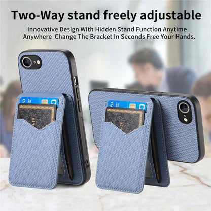 For iPhone 16e Carbon Fiber MagSafe Vertical Flip Card Bag Phone Case(Blue) - iPhone 16e Cases by buy2fix | Online Shopping UK | buy2fix