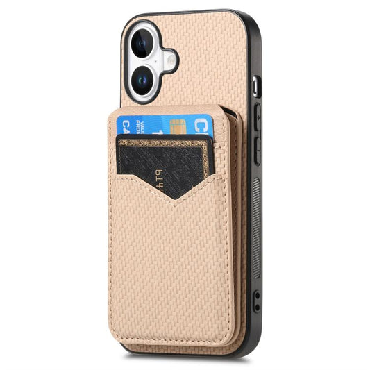For iPhone 17 Carbon Fiber MagSafe Vertical Flip Card Bag Phone Case(Khaki) - iPhone 17 Cases by buy2fix | Online Shopping UK | buy2fix