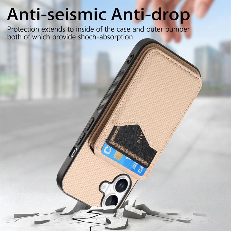 For iPhone 17 Carbon Fiber MagSafe Vertical Flip Card Bag Phone Case(Khaki) - iPhone 17 Cases by buy2fix | Online Shopping UK | buy2fix