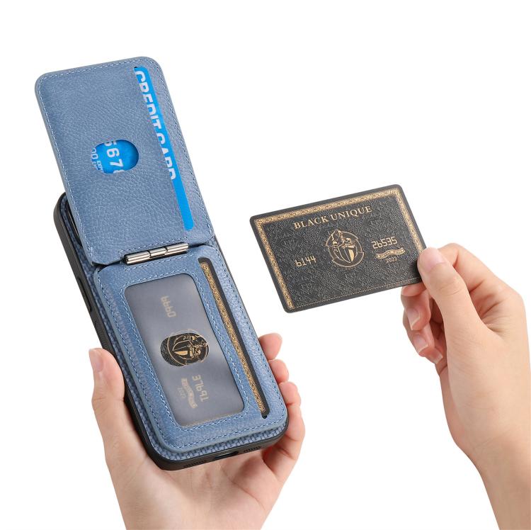 For iPhone 17 Carbon Fiber MagSafe Vertical Flip Card Bag Phone Case(Blue) - iPhone 17 Cases by buy2fix | Online Shopping UK | buy2fix