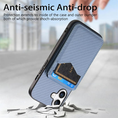 For iPhone 17 Carbon Fiber MagSafe Vertical Flip Card Bag Phone Case(Blue) - iPhone 17 Cases by buy2fix | Online Shopping UK | buy2fix