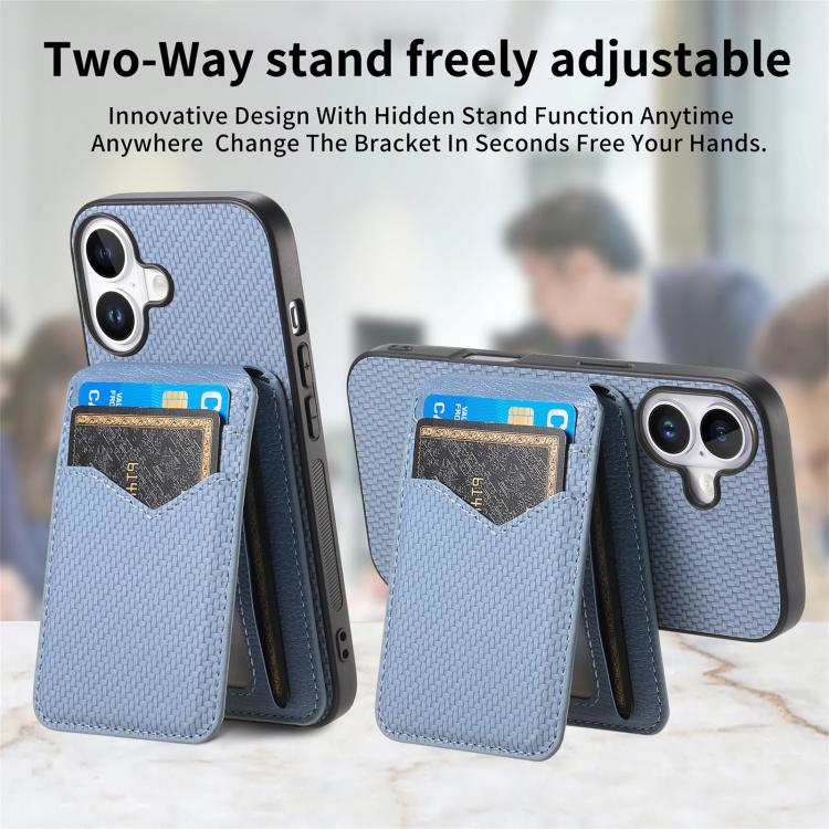 For iPhone 17 Carbon Fiber MagSafe Vertical Flip Card Bag Phone Case(Blue) - iPhone 17 Cases by buy2fix | Online Shopping UK | buy2fix