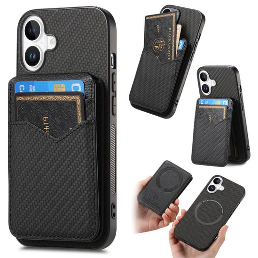 For iPhone 17 Carbon Fiber MagSafe Vertical Flip Card Bag Phone Case(Black) - iPhone 17 Cases by buy2fix | Online Shopping UK | buy2fix