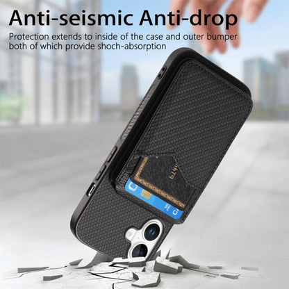For iPhone 17 Carbon Fiber MagSafe Vertical Flip Card Bag Phone Case(Black) - iPhone 17 Cases by buy2fix | Online Shopping UK | buy2fix