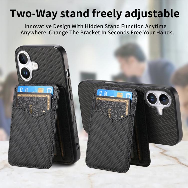 For iPhone 17 Carbon Fiber MagSafe Vertical Flip Card Bag Phone Case(Black) - iPhone 17 Cases by buy2fix | Online Shopping UK | buy2fix