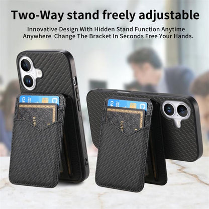For iPhone 17 Carbon Fiber MagSafe Vertical Flip Card Bag Phone Case(Black) - iPhone 17 Cases by buy2fix | Online Shopping UK | buy2fix