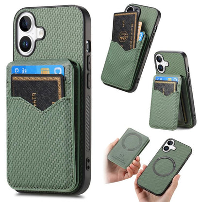For iPhone 17 Carbon Fiber MagSafe Vertical Flip Card Bag Phone Case(Green) - iPhone 17 Cases by buy2fix | Online Shopping UK | buy2fix