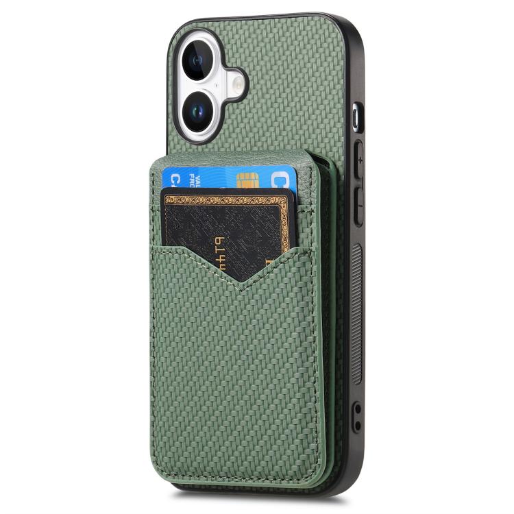 For iPhone 17 Carbon Fiber MagSafe Vertical Flip Card Bag Phone Case(Green) - iPhone 17 Cases by buy2fix | Online Shopping UK | buy2fix