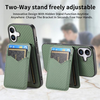 For iPhone 17 Carbon Fiber MagSafe Vertical Flip Card Bag Phone Case(Green) - iPhone 17 Cases by buy2fix | Online Shopping UK | buy2fix