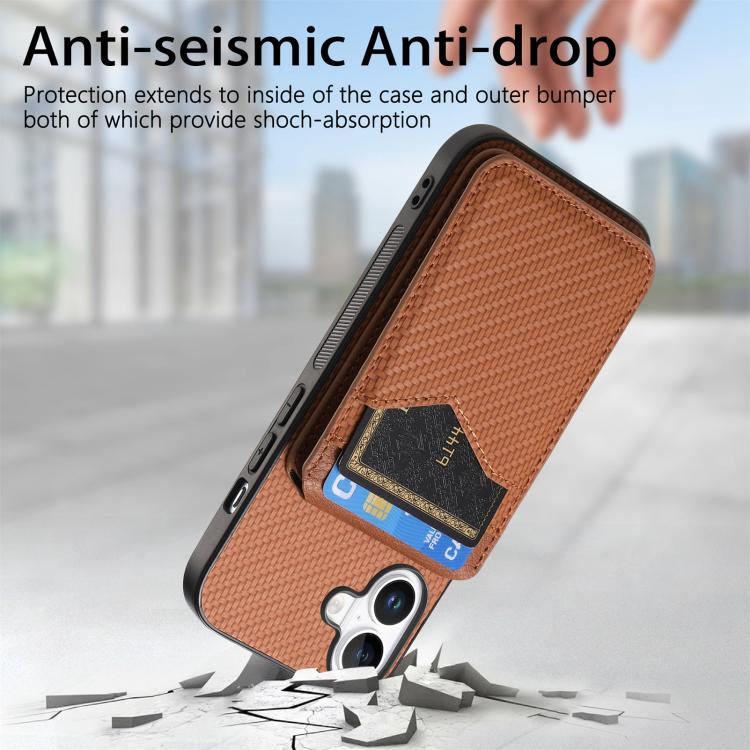 For iPhone 17 Carbon Fiber MagSafe Vertical Flip Card Bag Phone Case(Brown) - iPhone 17 Cases by buy2fix | Online Shopping UK | buy2fix