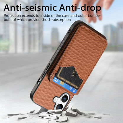 For iPhone 17 Carbon Fiber MagSafe Vertical Flip Card Bag Phone Case(Brown) - iPhone 17 Cases by buy2fix | Online Shopping UK | buy2fix