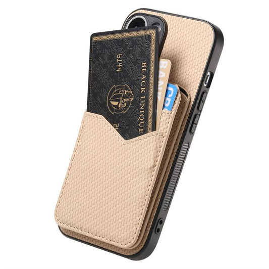 For iPhone Air Carbon Fiber MagSafe Vertical Flip Card Bag Phone Case(Khaki) - iPhone Air Cases by buy2fix | Online Shopping UK | buy2fix