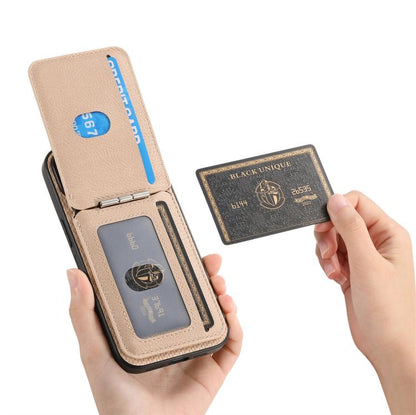 For iPhone Air Carbon Fiber MagSafe Vertical Flip Card Bag Phone Case(Khaki) - iPhone Air Cases by buy2fix | Online Shopping UK | buy2fix