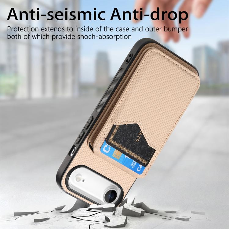 For iPhone Air Carbon Fiber MagSafe Vertical Flip Card Bag Phone Case(Khaki) - iPhone Air Cases by buy2fix | Online Shopping UK | buy2fix