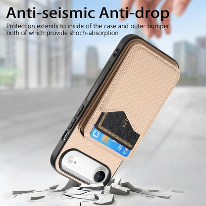 For iPhone Air Carbon Fiber MagSafe Vertical Flip Card Bag Phone Case(Khaki) - iPhone Air Cases by buy2fix | Online Shopping UK | buy2fix
