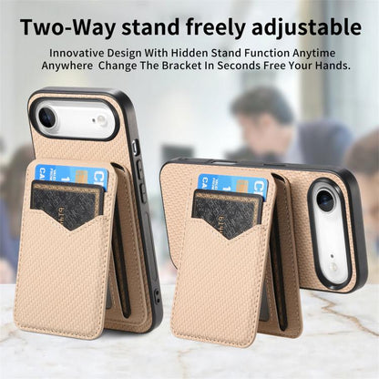 For iPhone Air Carbon Fiber MagSafe Vertical Flip Card Bag Phone Case(Khaki) - iPhone Air Cases by buy2fix | Online Shopping UK | buy2fix