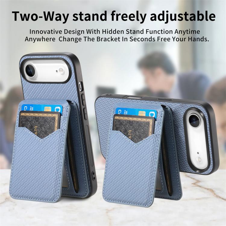 For iPhone Air Carbon Fiber MagSafe Vertical Flip Card Bag Phone Case(Blue) - iPhone Air Cases by buy2fix | Online Shopping UK | buy2fix
