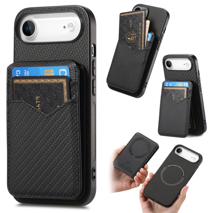 For iPhone Air Carbon Fiber MagSafe Vertical Flip Card Bag Phone Case(Black) - iPhone Air Cases by buy2fix | Online Shopping UK | buy2fix