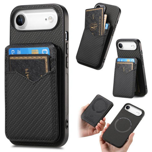 For iPhone Air Carbon Fiber MagSafe Vertical Flip Card Bag Phone Case(Black) - iPhone Air Cases by buy2fix | Online Shopping UK | buy2fix