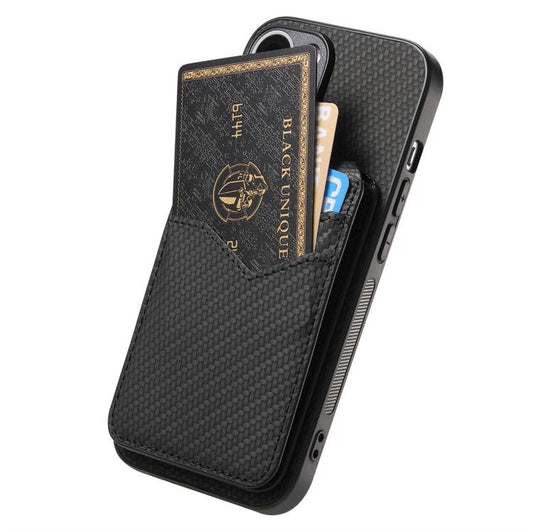 For iPhone Air Carbon Fiber MagSafe Vertical Flip Card Bag Phone Case(Black) - iPhone Air Cases by buy2fix | Online Shopping UK | buy2fix