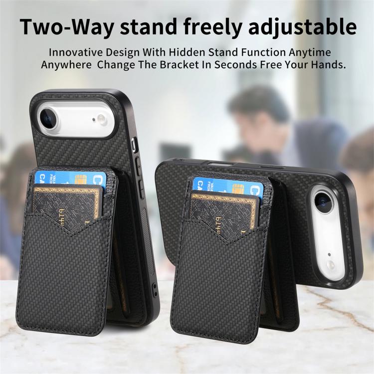 For iPhone Air Carbon Fiber MagSafe Vertical Flip Card Bag Phone Case(Black) - iPhone Air Cases by buy2fix | Online Shopping UK | buy2fix
