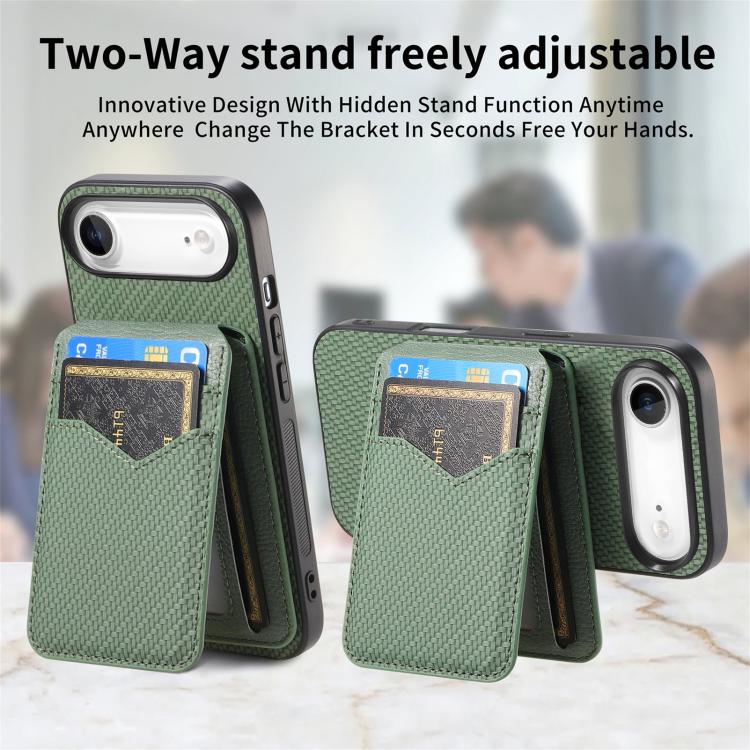 For iPhone Air Carbon Fiber MagSafe Vertical Flip Card Bag Phone Case(Green) - iPhone Air Cases by buy2fix | Online Shopping UK | buy2fix