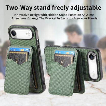 For iPhone Air Carbon Fiber MagSafe Vertical Flip Card Bag Phone Case(Green) - iPhone Air Cases by buy2fix | Online Shopping UK | buy2fix