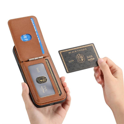 For iPhone Air Carbon Fiber MagSafe Vertical Flip Card Bag Phone Case(Brown) - iPhone Air Cases by buy2fix | Online Shopping UK | buy2fix