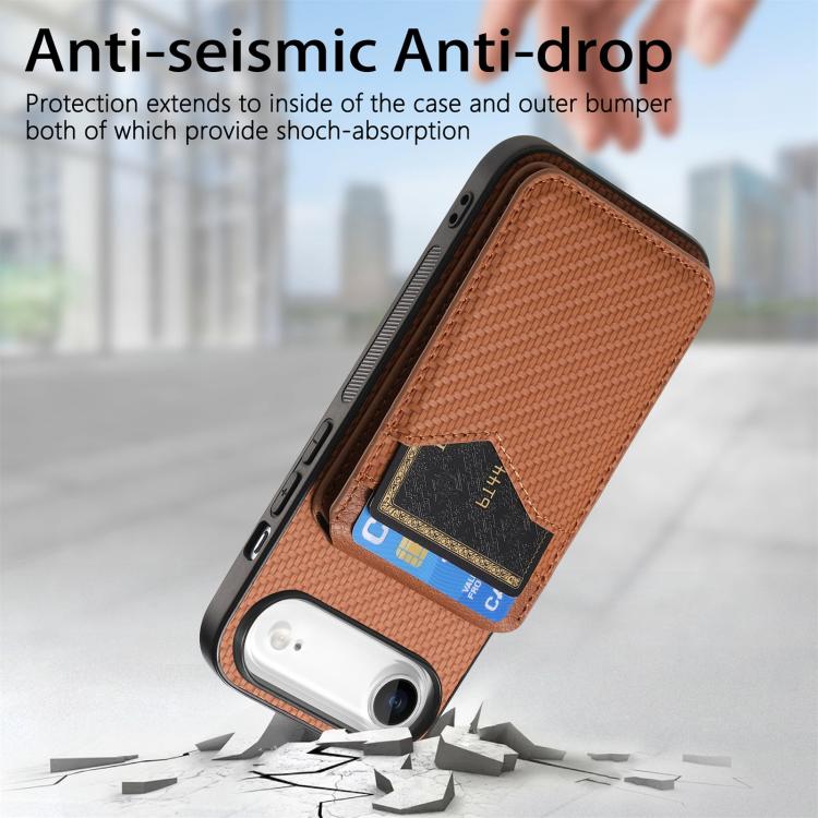 For iPhone Air Carbon Fiber MagSafe Vertical Flip Card Bag Phone Case(Brown) - iPhone Air Cases by buy2fix | Online Shopping UK | buy2fix