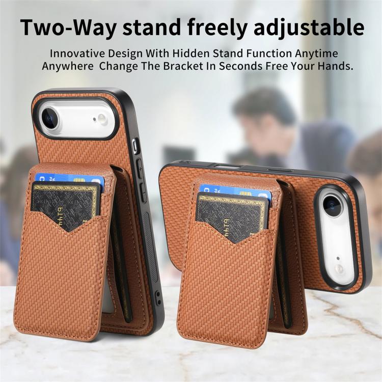 For iPhone Air Carbon Fiber MagSafe Vertical Flip Card Bag Phone Case(Brown) - iPhone Air Cases by buy2fix | Online Shopping UK | buy2fix