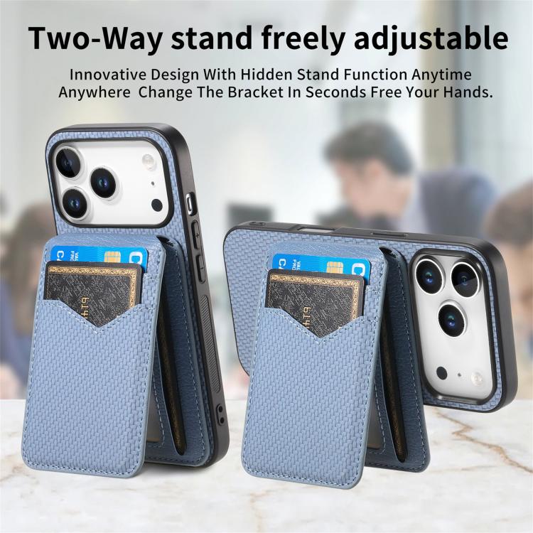 For iPhone 17 Pro Carbon Fiber MagSafe Vertical Flip Card Bag Phone Case(Blue) - iPhone 17 Pro Cases by buy2fix | Online Shopping UK | buy2fix