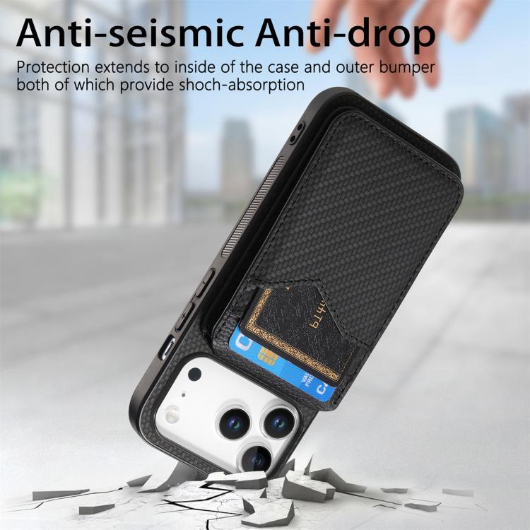 For iPhone 17 Pro Carbon Fiber MagSafe Vertical Flip Card Bag Phone Case(Black) - iPhone 17 Pro Cases by buy2fix | Online Shopping UK | buy2fix