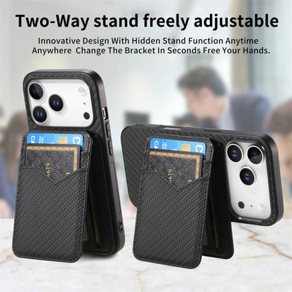 For iPhone 17 Pro Carbon Fiber MagSafe Vertical Flip Card Bag Phone Case(Black) - iPhone 17 Pro Cases by buy2fix | Online Shopping UK | buy2fix