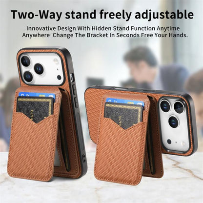 For iPhone 17 Pro Carbon Fiber MagSafe Vertical Flip Card Bag Phone Case(Brown) - iPhone 17 Pro Cases by buy2fix | Online Shopping UK | buy2fix